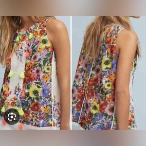 Anthropologie Raga Tassel Floral Top